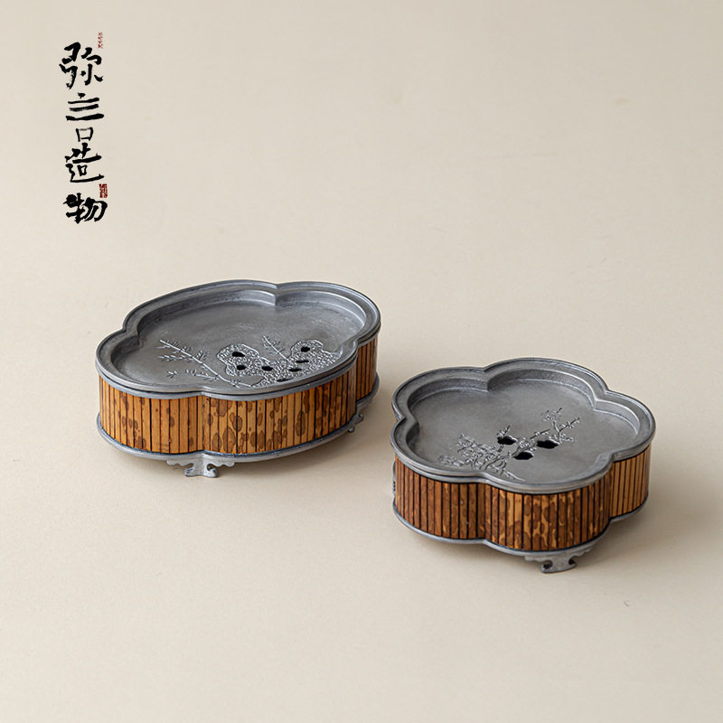 弥言纯锡手工壶承湘妃竹干泡台家用小型茶盘日式茶台茶道配件养壶