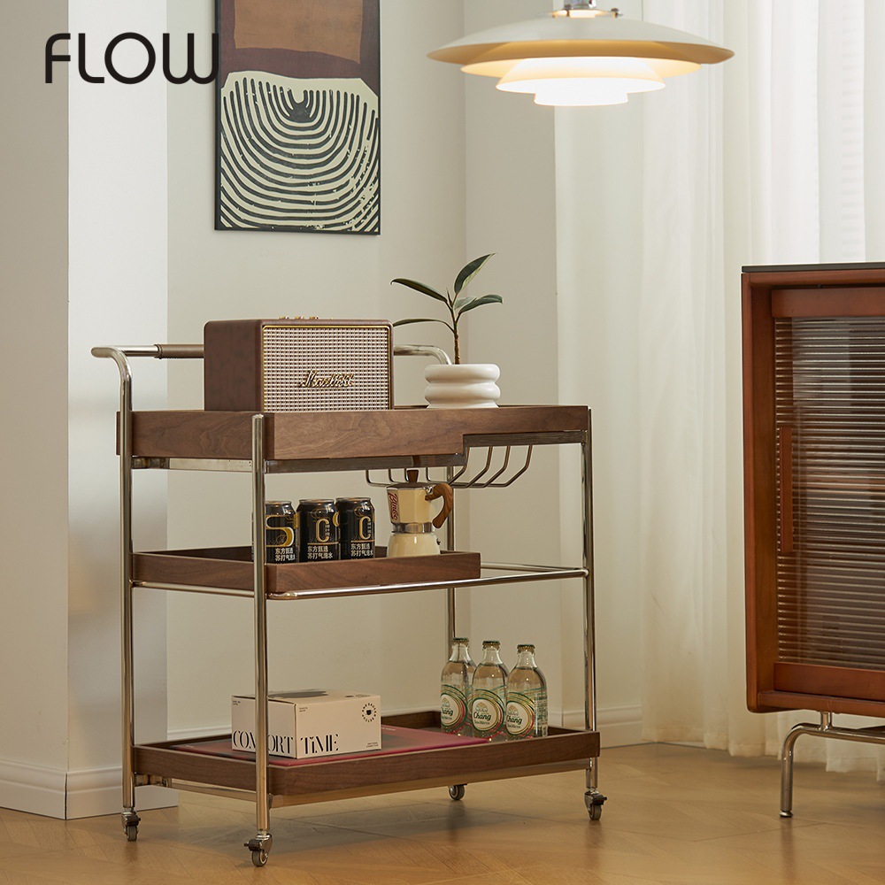 漫时光推车实木可移动中古角几复古沙发边几客厅侧边柜茶几小桌子