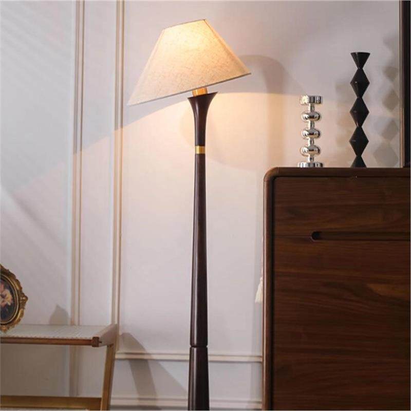 帝赞中古风落地灯美式客厅沙发旁立式台灯高级感复古胡桃木灯具