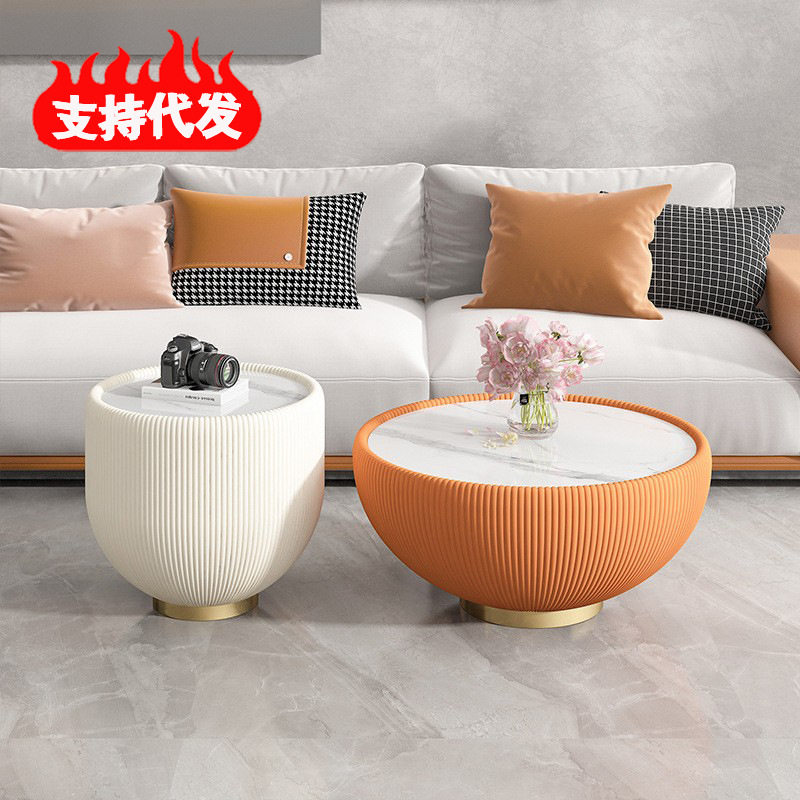 轻奢现代岩板茶几极简约设计师家具北欧客厅小户型圆形大小碗茶几