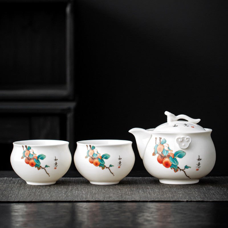 新中式羊脂玉瓷手抓壶茶具套装陶瓷大容量泡茶壶可家用个人杯茶杯