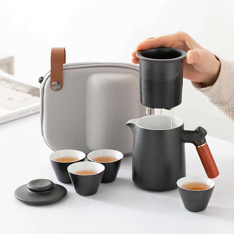 便携式旅行茶具套装简易户外包功夫泡茶壶茶杯防烫单人雅润快客杯