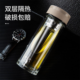哈尔斯高硼硅加厚双层玻璃杯耐高温泡茶杯茶水分离商务办公水杯