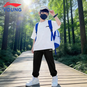2026夏季 长裤 新款 李宁男童套装 薄款 儿童短袖 两件套青少年T恤裤 子