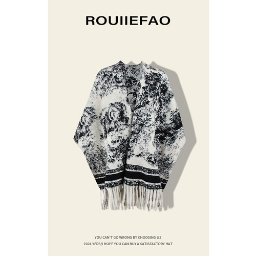 ROUIIEFAO秋冬欧美女水墨披肩
