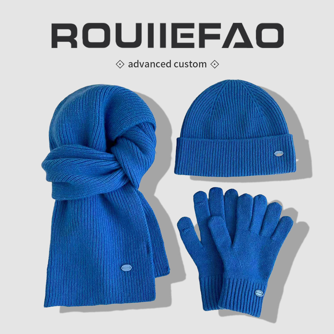 100%纯羊毛帽子围巾手套三件套冬季加厚保暖护耳针织帽男女围脖潮