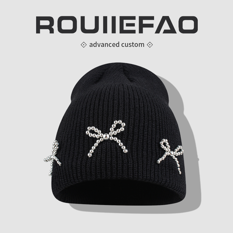ROUIIEFAO毛线帽蝴蝶结装饰