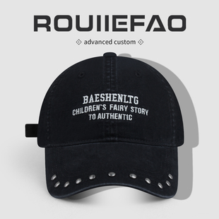 街头潮牌个性 复古显脸小软顶鸭舌帽男 铆钉字母刺绣棒球帽子女美式