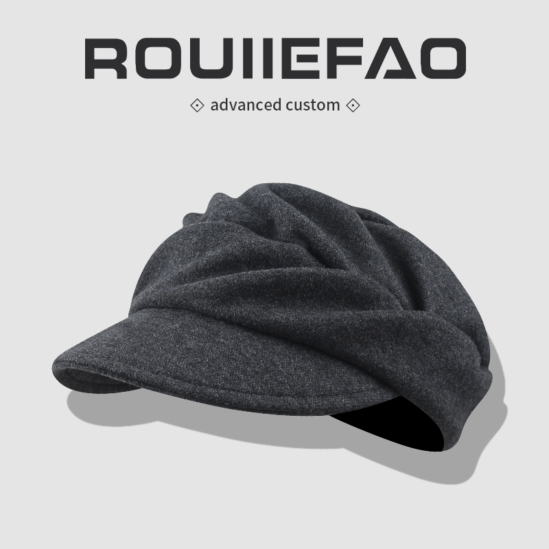 日系复古山本风褶皱平顶帽女秋冬气质百搭鸭舌报童帽显脸小马术帽