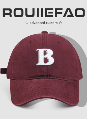 高品质立体B字母刺绣棒球帽子男女时尚休闲百搭显脸小软顶鸭舌帽