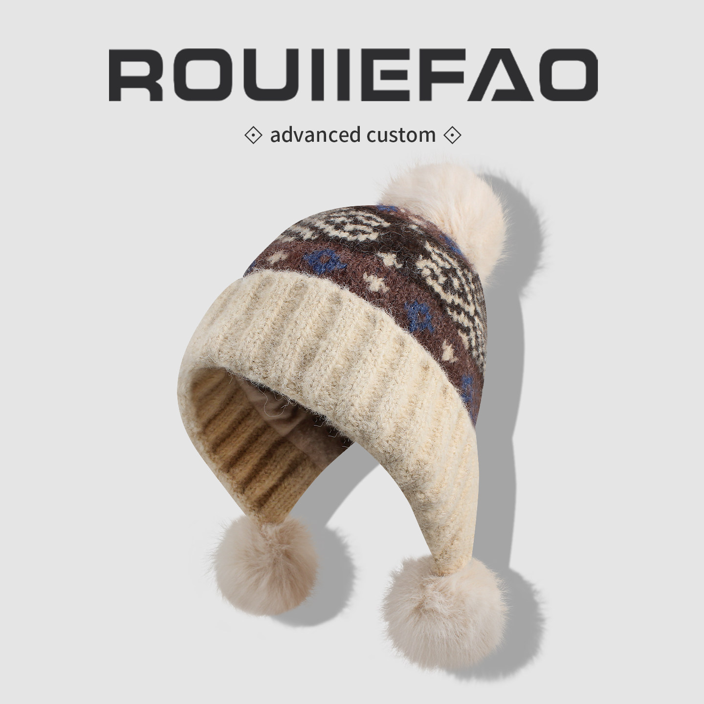 复古提花费尔岛风毛球针织护耳帽子女秋冬加厚保暖毛线帽套头帽潮