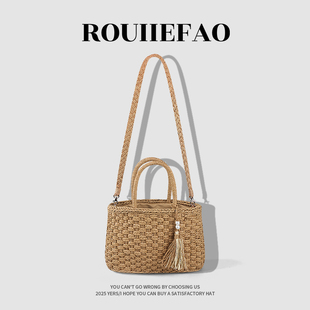 田园风手工编织草编包女式 通勤百搭手提斜挎包海边度假沙滩单肩包