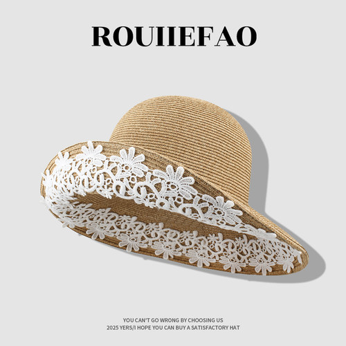 ROUIIEFAO草帽大帽檐蕾丝花边