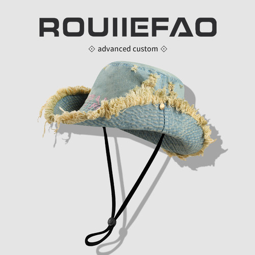 ROUIIEFAO渔夫帽毛边设计大檐
