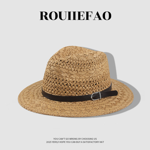 ROUIIEFAO草帽英伦复古海边