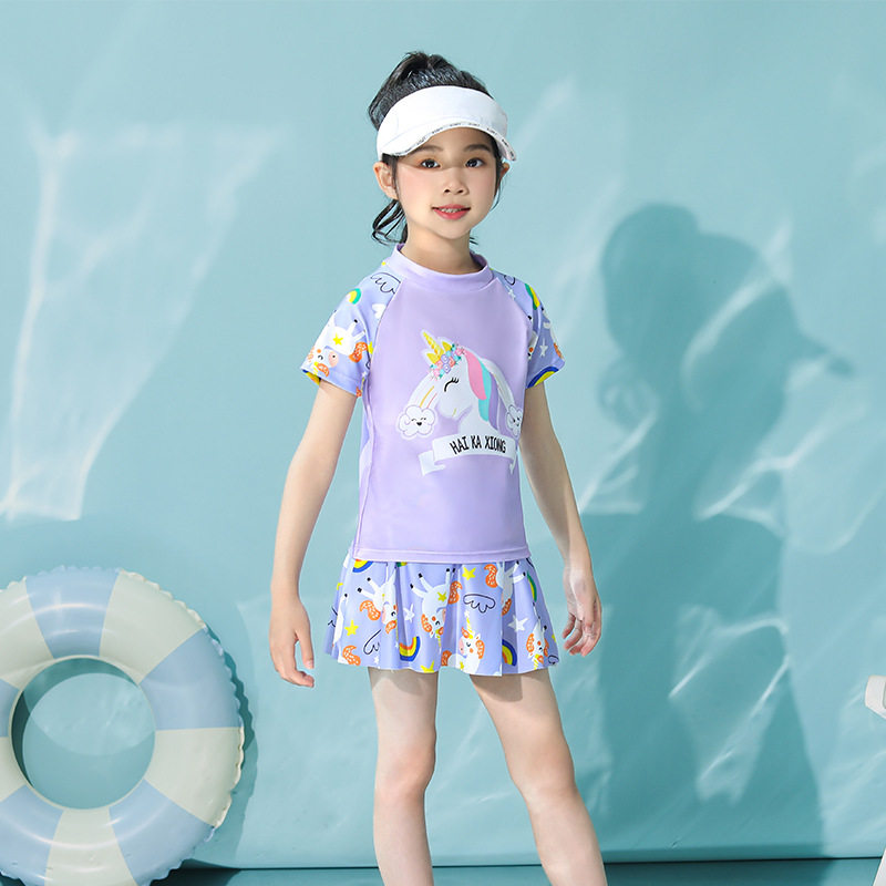 儿童分体泳衣女童新款夏季可爱女孩洋气中小童独角兽泳装