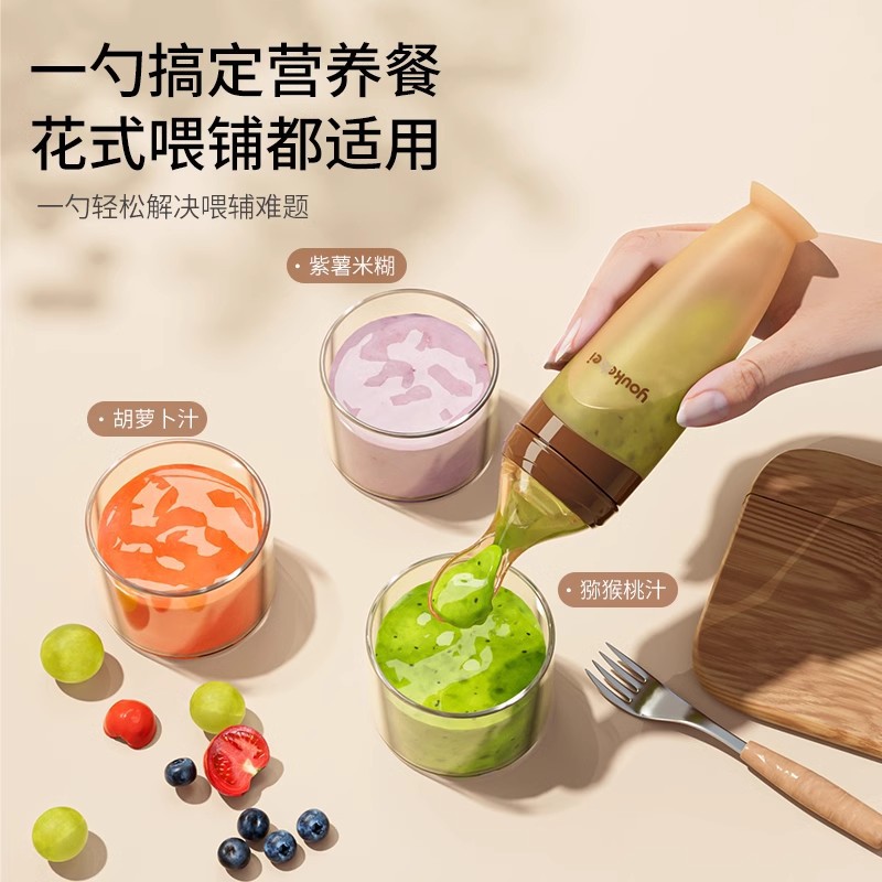 婴儿辅食勺硅胶勺子米糊勺奶瓶挤压软勺宝宝喂养辅食工具防漏挡片