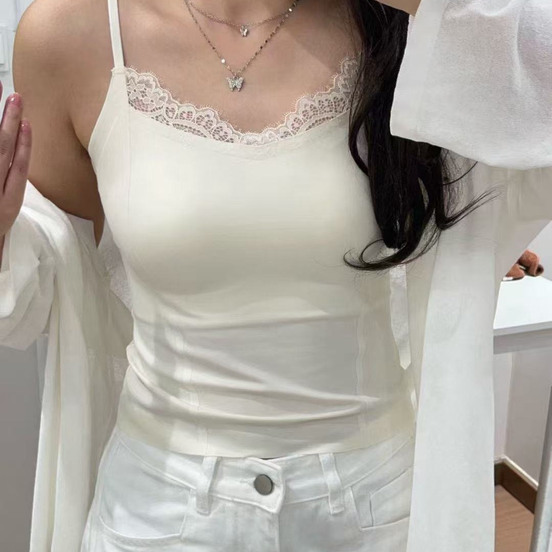 爆款蕾丝花边吊带背心女内搭带胸垫美背固定杯提拉抹胸女打底上衣图片
