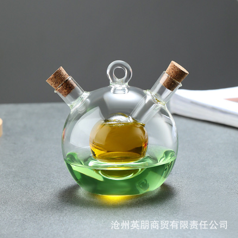 厨房玻璃二合一高硼硅油壶双口细嘴用密封酱醋调味瓶储油密封防漏