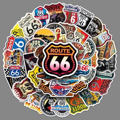 100张Route66公路文化贴纸美式复古行李箱笔记本装饰做旧风个性贴