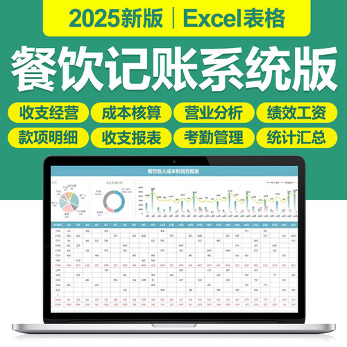 2025新餐饮记账管理Excel表格系统开餐饮店经营收支利润成本分析