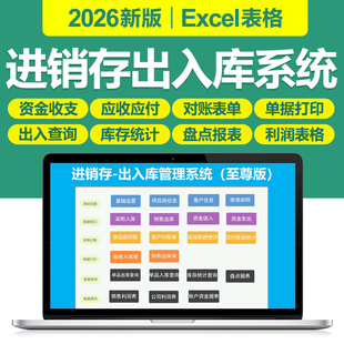 2026新进销存出入库excel管理表格系统仓库存收付利润一体化软件
