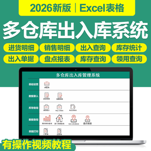 2026多仓库出入库进销存管理Excel表格系统物资物料库存库房软件