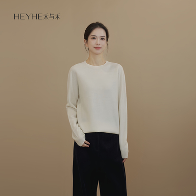 羊绒羊毛无缝一体休闲圆领针织衫