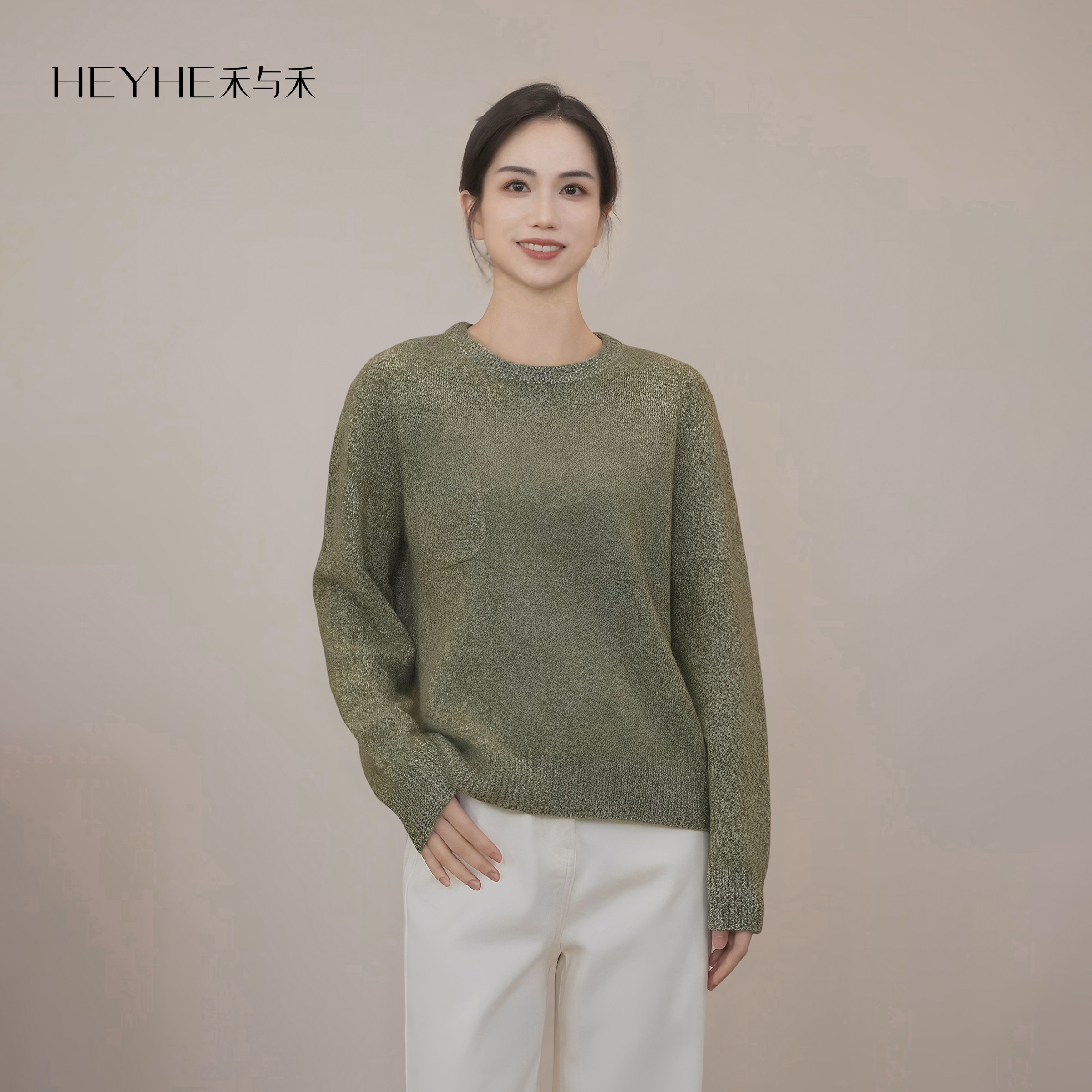 小禾【情书】100绵羊毛AB花式纱朦胧肌理口袋圆领松弛休闲针织衫