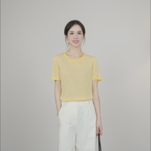 小禾【夏日】减龄时髦莱赛尔亚麻细条纹凉爽针织短袖2025新款t恤