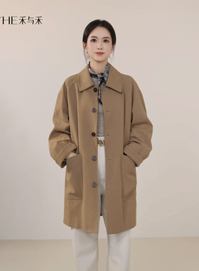 小禾【书卷气】天然亚麻长绒棉巴恩风翻领老钱风中长款风衣外套