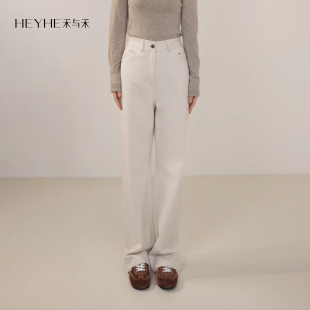 直筒型休闲牛仔裤 小禾 窄版 天然棉亚麻混纺透气松弛经典 慢牛