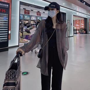 高級感灰色防曬襯衫 夏季 女款 防曬襯衣天絲外搭防曬衣薄 女外套開衫
