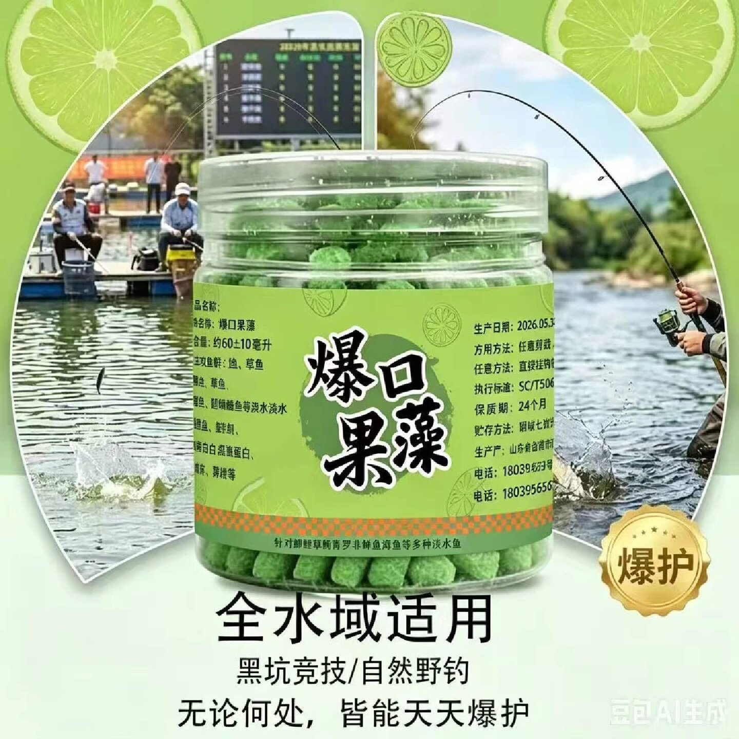 国良爆口果藻开口狂饵料鲫鲤草鳊黑坑颗粒状诱鱼江河湖通用钓鱼饵