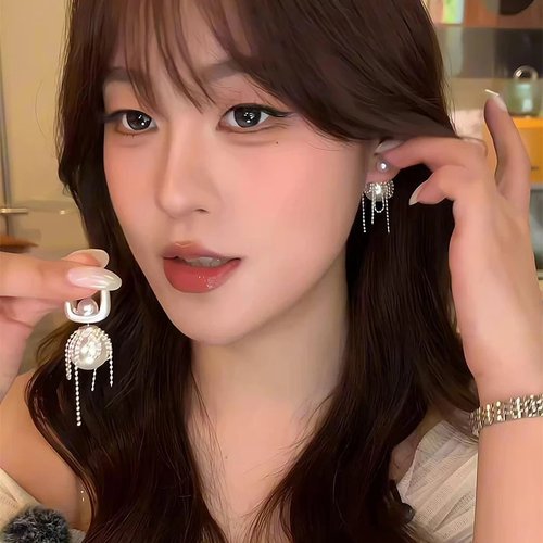 MAMAMOO锌合金仿珍珠耳饰百搭珍珠耳环女生高级感轻奢流苏耳饰