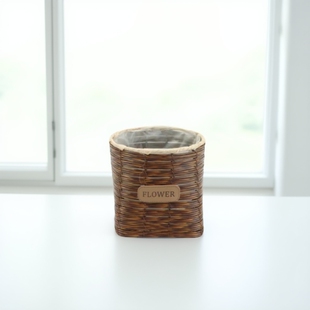 鲜花花蓝子藤编编插仿藤手工编织花篮客厅摆件拍照田园篮子 绿萝