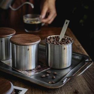 不锈钢储物瓶桌面木盖圆形茶叶干果零食户外密封收纳罐 ZM日式