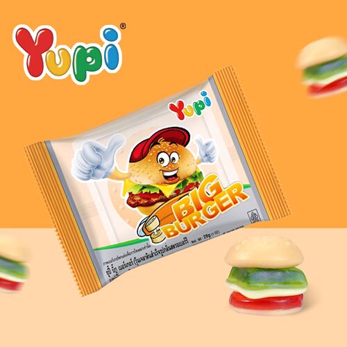 印尼进口yupi汉堡糖蛋夹心橡皮糖果零食qq糖儿童零食办公室小零嘴