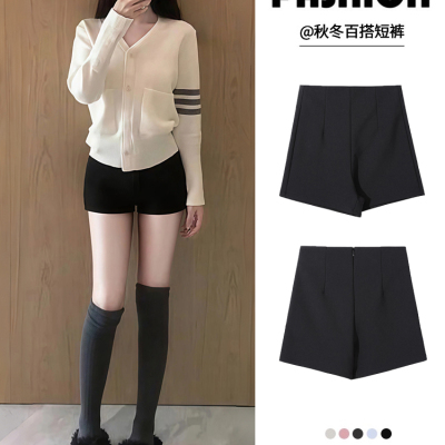 秋冬季短裤外穿女配靴子2025新款冬天加绒黑色高腰显瘦小个子热裤