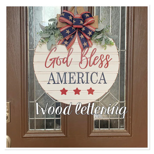爆款木制美国独立木质挂牌吊牌上帝保佑家居装饰工艺品挂件