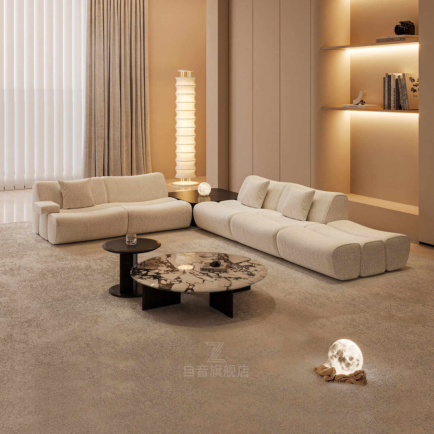 法式奶油风竹节布艺沙发