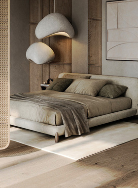 自音侘寂奶油风面包布艺床主卧日式实木现代简约轻奢porada双人床