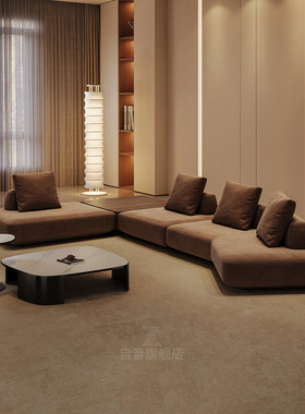 Boca tommy模块沙发U型异形组合可移动靠背棕色磨砂布中古奶油风