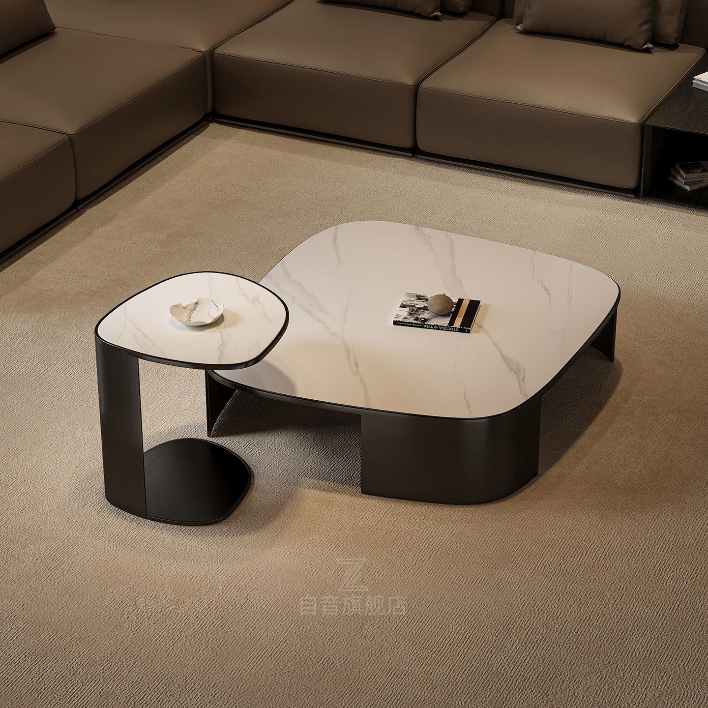 白色岩板茶几组合高级感客厅家用意式极简poliform设计师异形创意