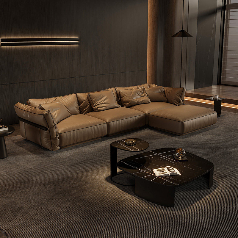 真皮沙发客厅现代简约2026新款广东佛山品牌高端意式轻奢高级棕色