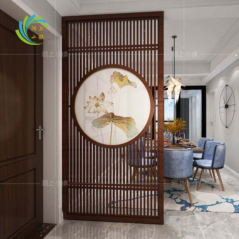 新中式半透明乔其纱现代简约屏风纱画圆形花鸟玄关装饰画定制装饰