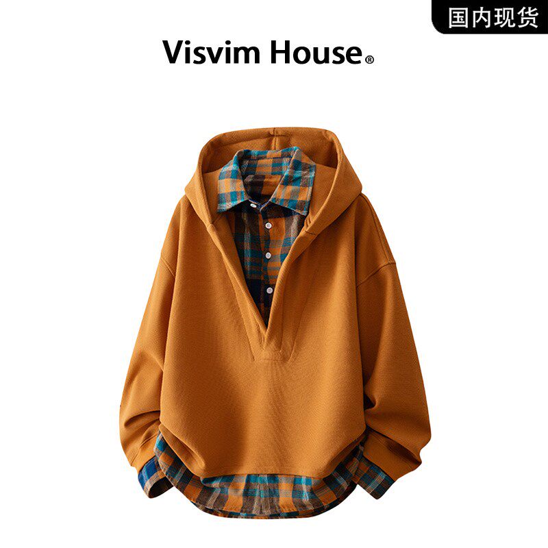 品牌现货撤柜】VISVIM WINGS春秋季新款假两件连帽华夫格卫衣男潮
