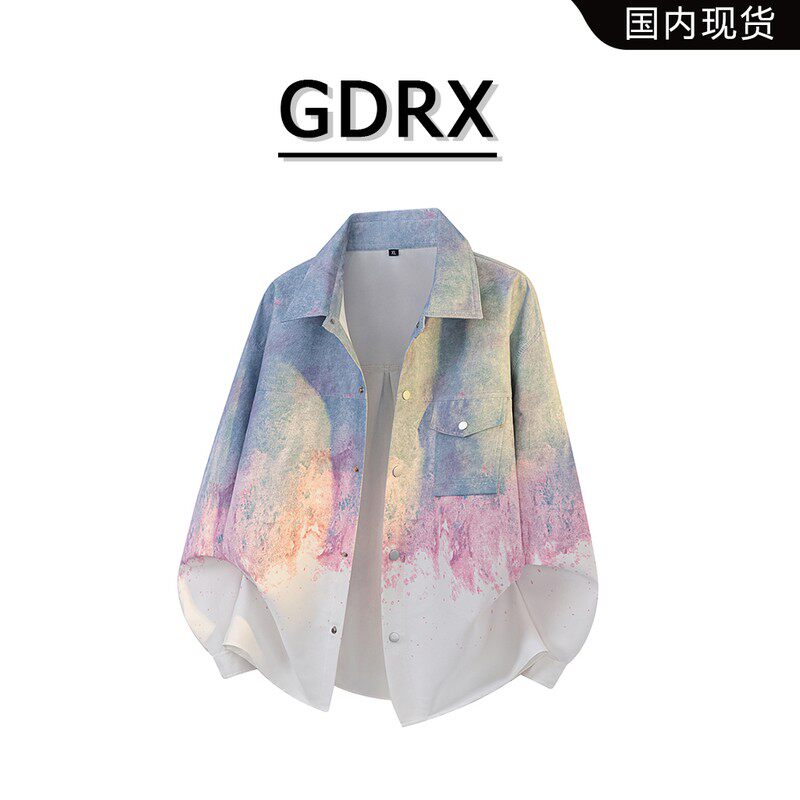 GDRX美式扎染渐变长袖衬衫2026秋季新款潮流痞帅休闲衬衣外套男装