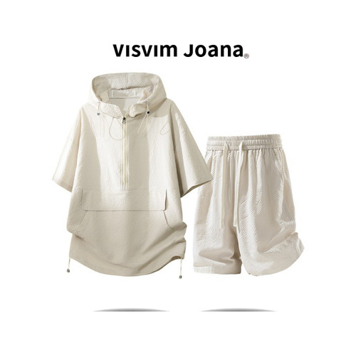品牌现货撤柜】VISVIM JOANA夏季新款泡泡格套装连帽半拉链两件套