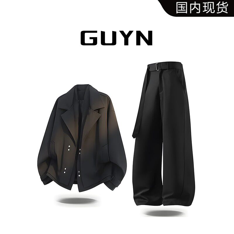 品牌现货撤柜清仓】GUYN男装轻奢高级感小西装套装男秋季青年一套